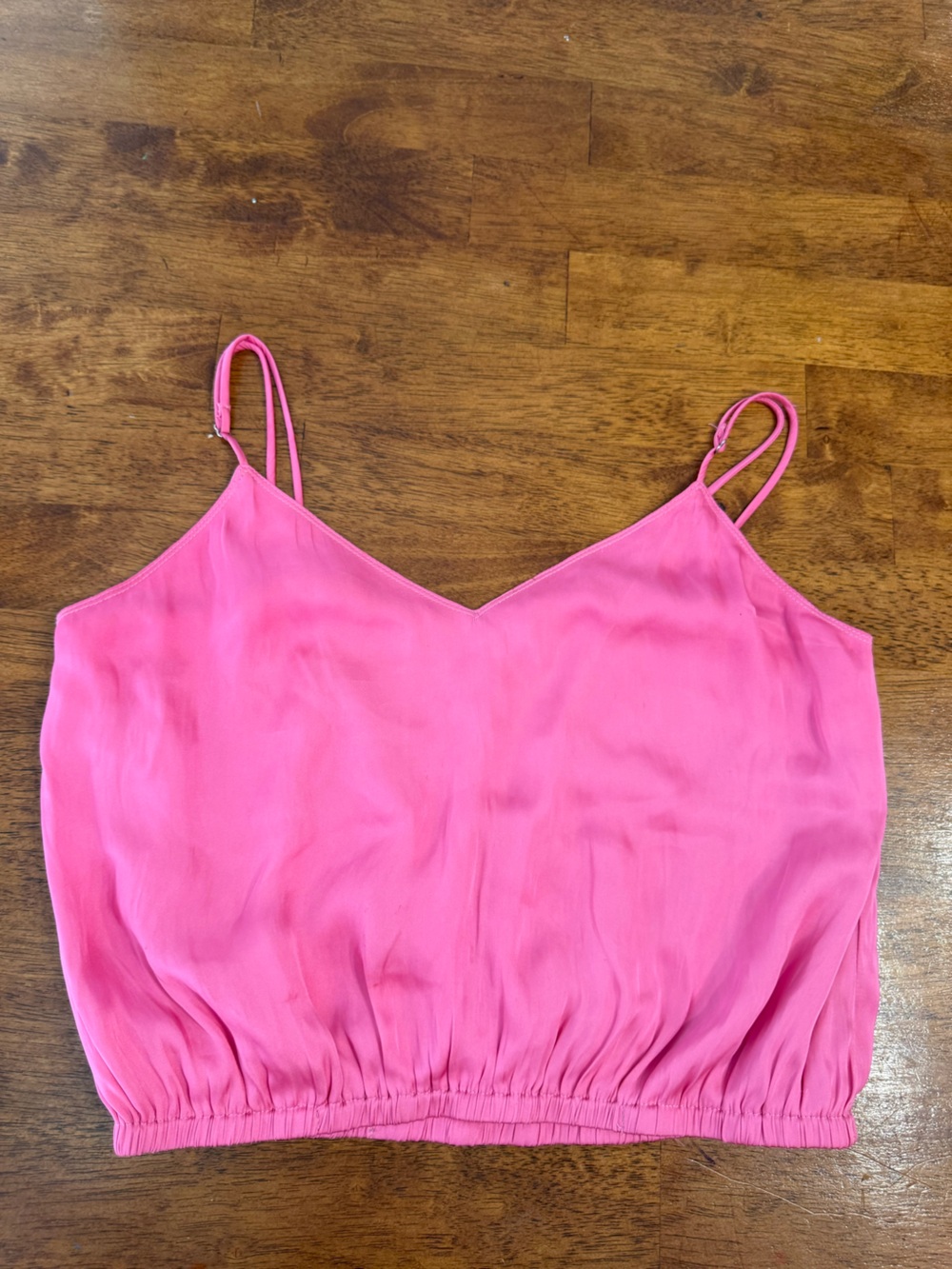 RESET by Jane Bubble Cropped Cami top bright pink Satin size small silky amore m